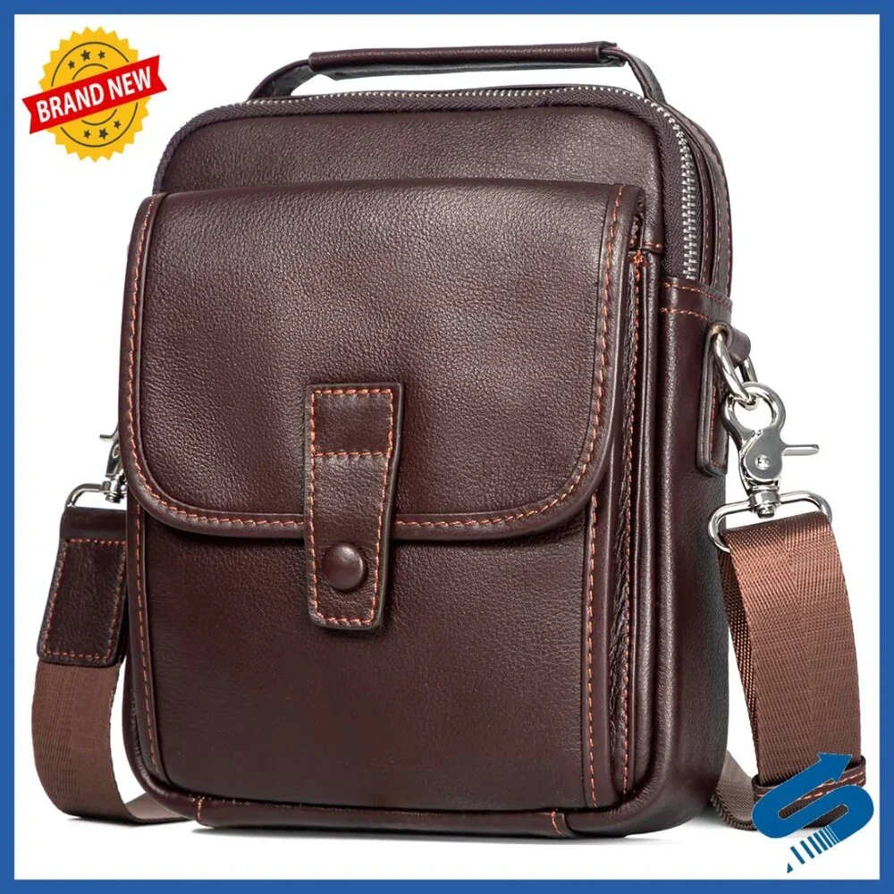 Leather Messenger Bag Crossbody Sling Travel Daypack Magnetic Buckle